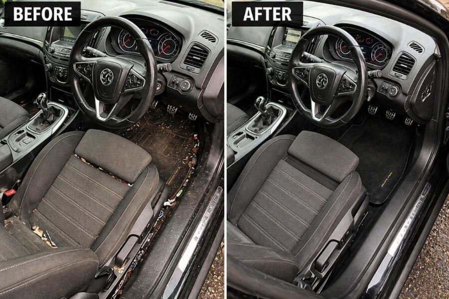 Car interior before and after deep clean - Filthy to Fresh